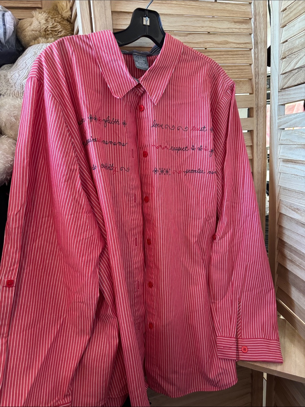 Koret Red Striped Button-Up Shirt with Embroidered Detail 22W
